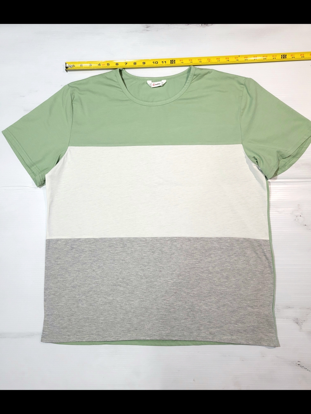PatPat Men's Sage, White & Heather Gray Colorblock Crew Tee